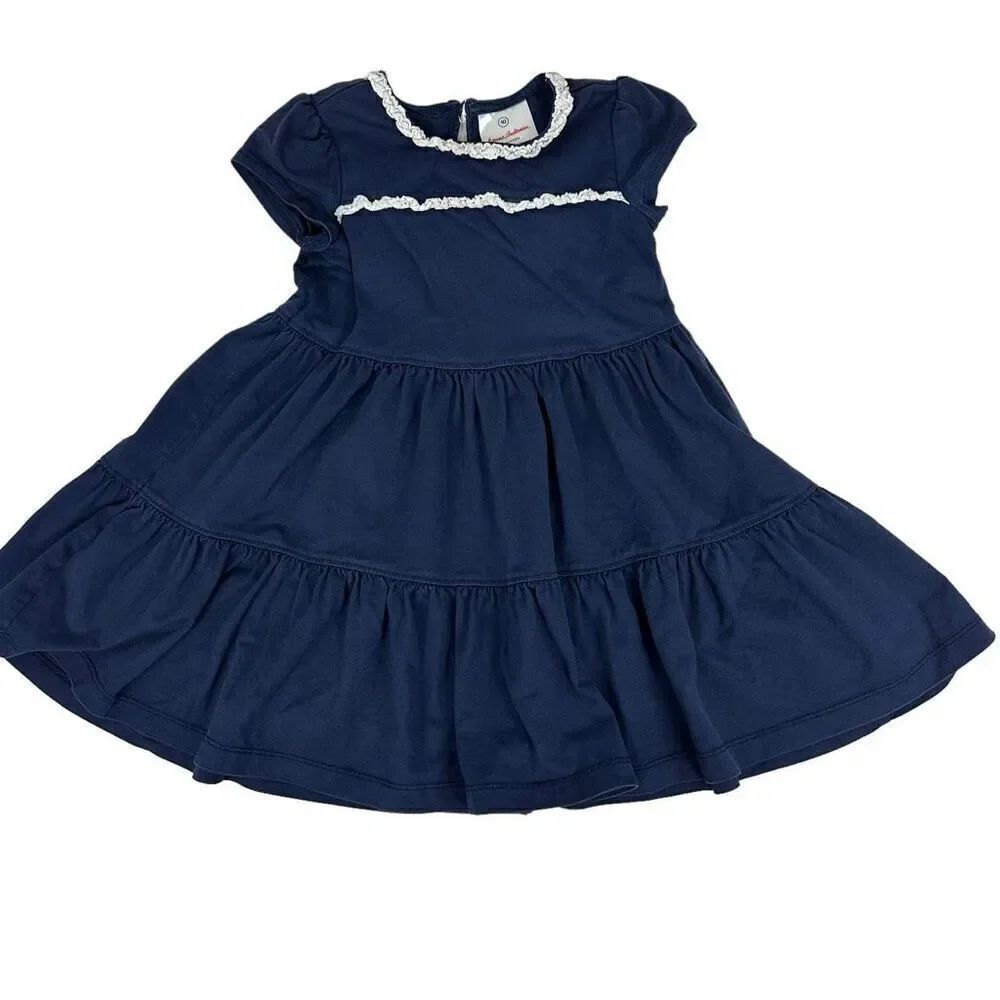 Hanna Andersson Navy Blue Twirl Dress with Crochet detail size 90 US 3